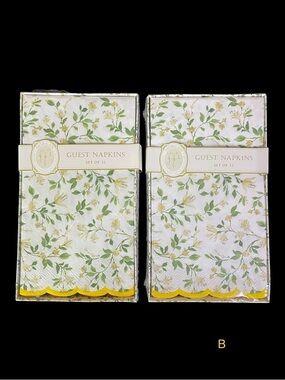 64 Guest Napkins Tan Yellow Floral Disposable Paper Meals Party Bathroom NEW NIB